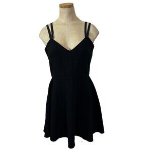 French Connection dress women's 6 black mini strappy fit flare flowy skirt